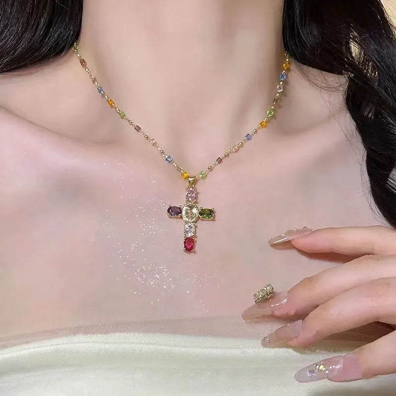 Celestial Jewel Cross Pendant Necklace