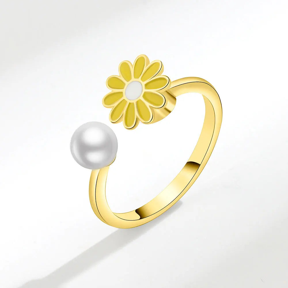 925 Sterling Silver Flower Adjustable Ring Inspired Gift for Her