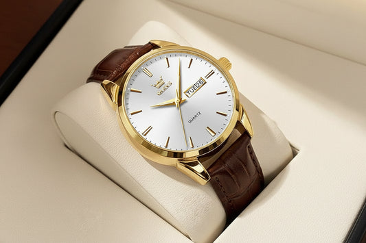 Classic Quartz Watch for Men Waterproof Leather Strap
