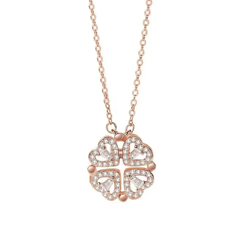 Foldable Heart Pendant Necklace with 2-in-1 Style