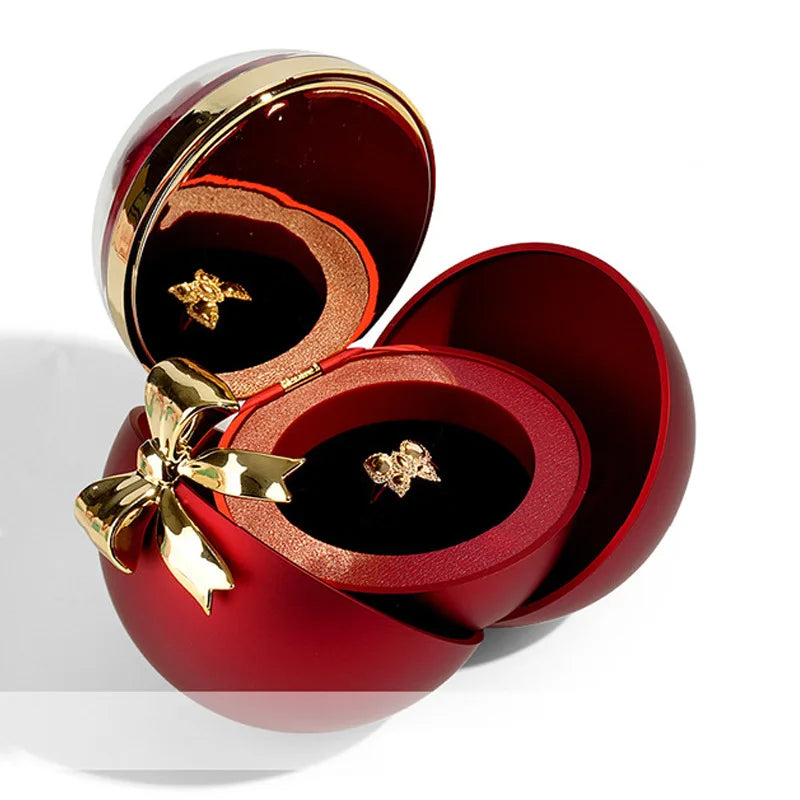 Red Magnet Apple-Shaped Jewelry Ring Box for Romantic Engagement