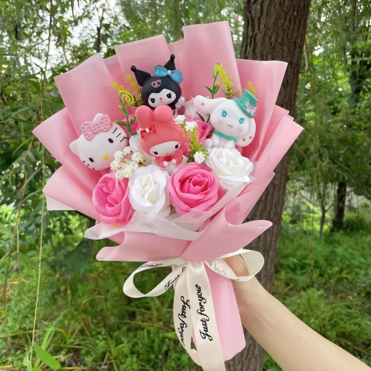 Hello Kitty Faux Rose Flower Bouquet Handmade Floral Gift