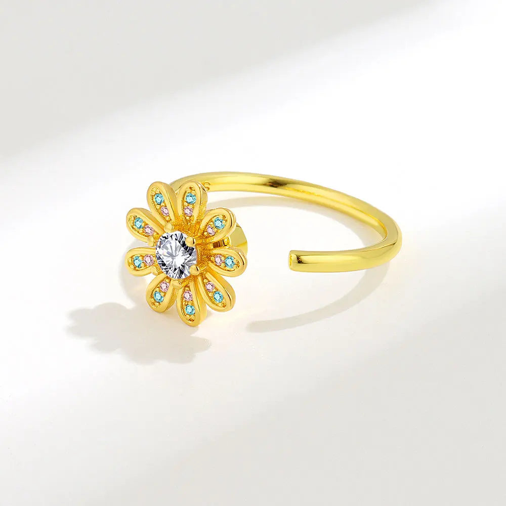 925 Sterling Silver Flower Adjustable Ring Inspired Gift for Her