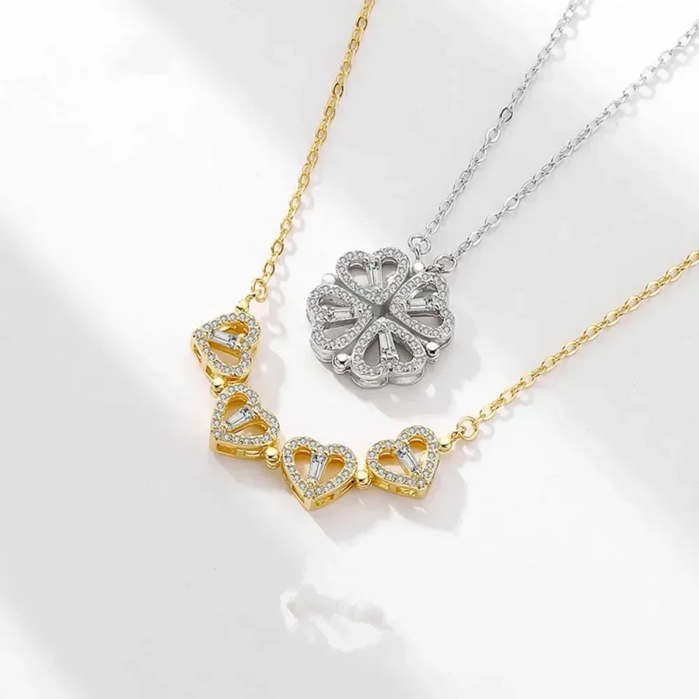 Foldable Heart Pendant Necklace with 2-in-1 Style