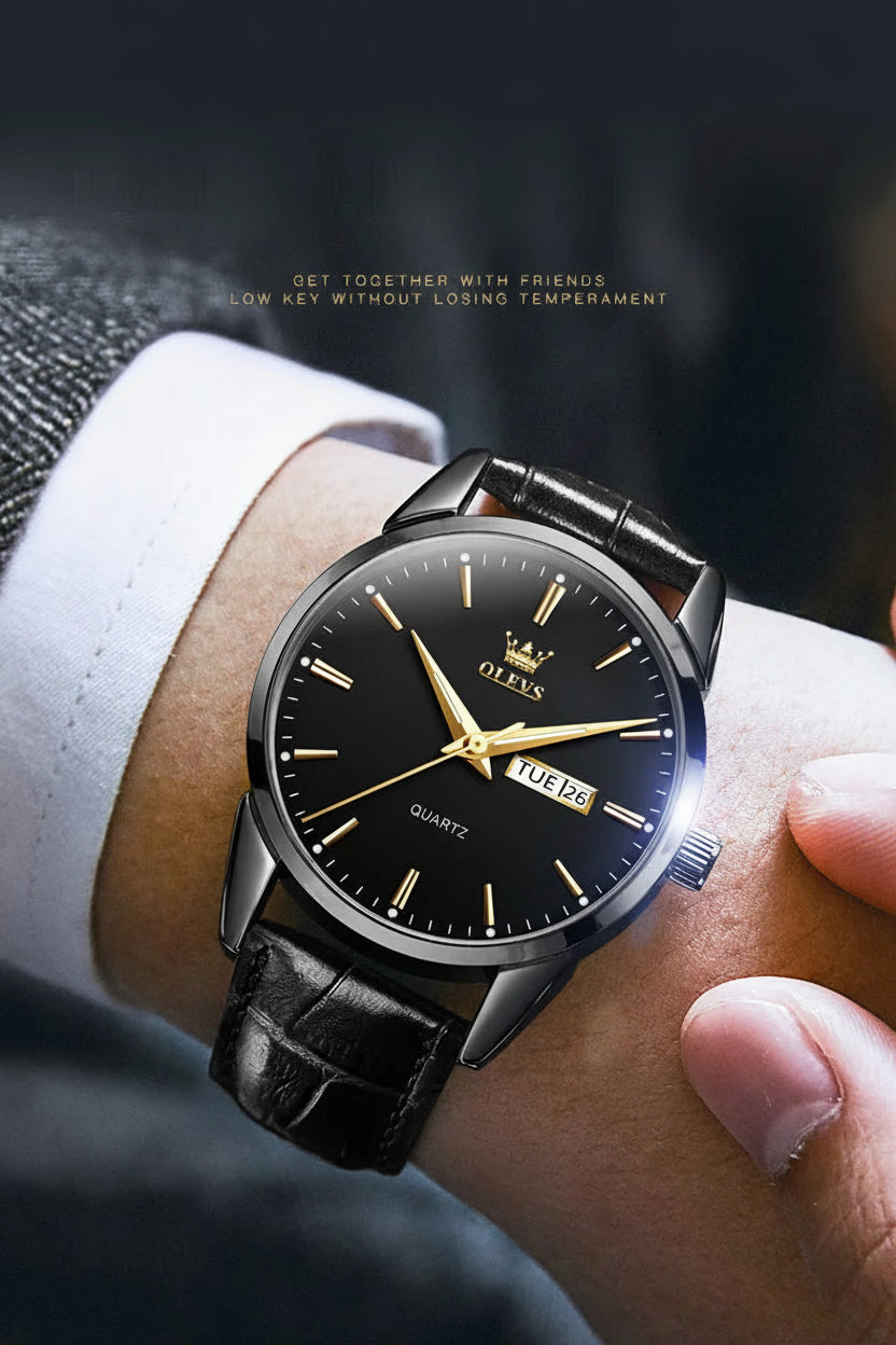Classic Quartz Watch for Men Waterproof Leather Strap