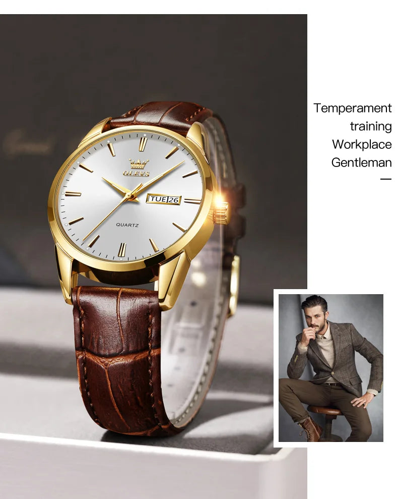 Classic Quartz Watch for Men Waterproof Leather Strap