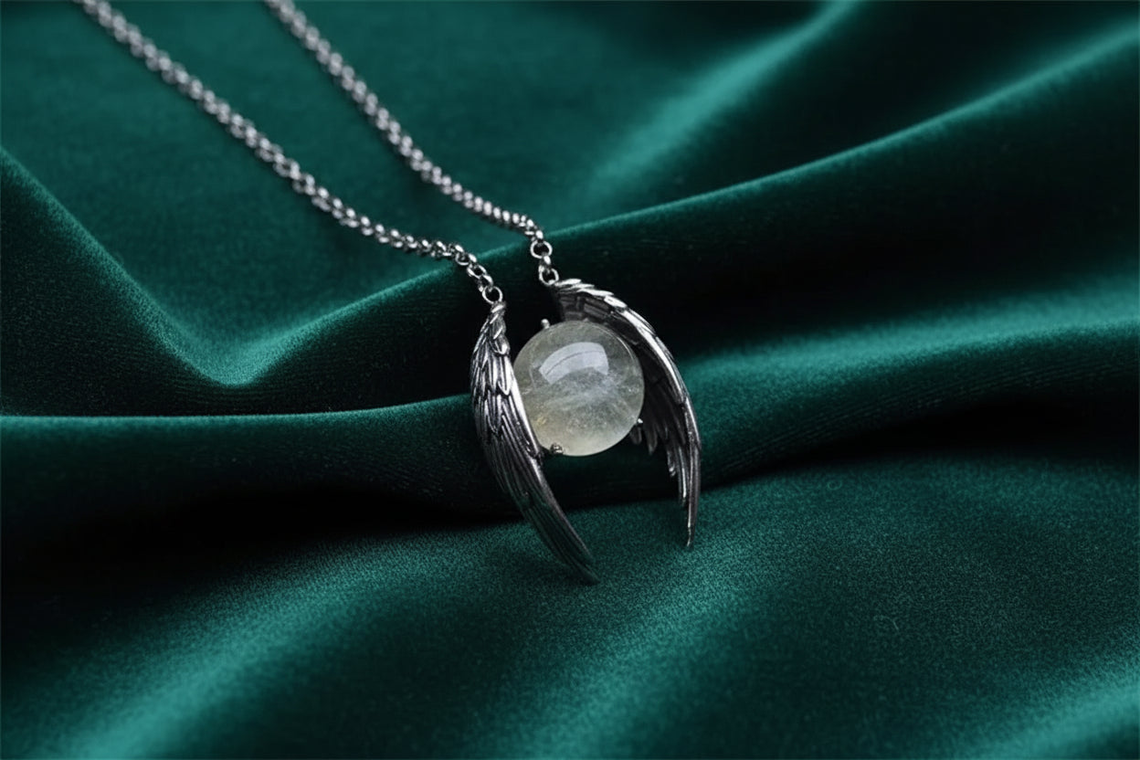 Ghost Wing Crystal Pendant Necklace – Retro Silver-Tone Punk Jewelry