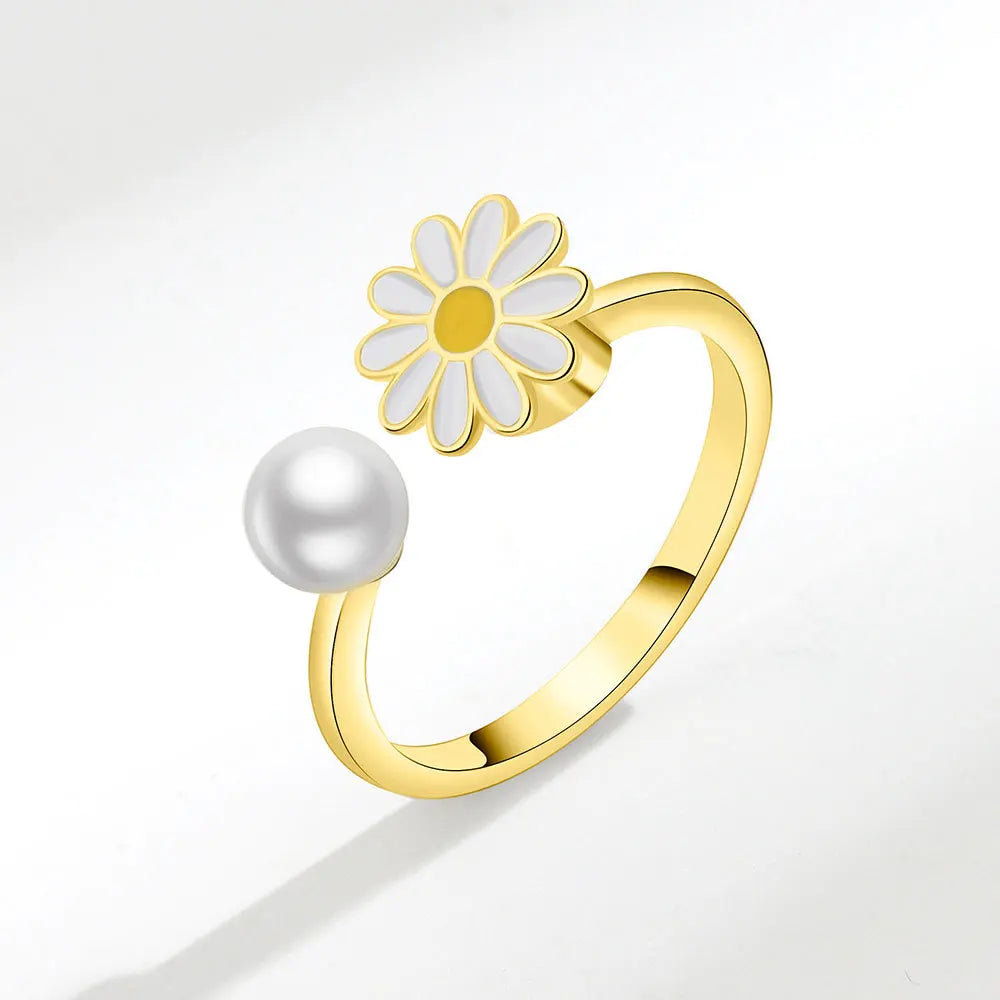 925 Sterling Silver Flower Adjustable Ring Inspired Gift for Her