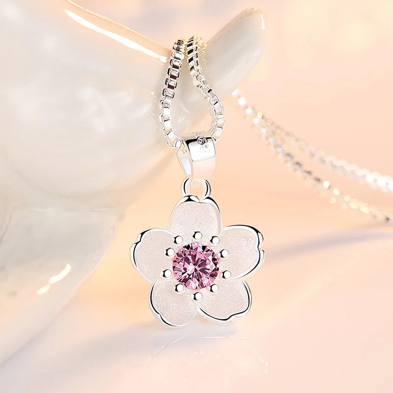 Pink Purple Peach Blossom 925 Sterling Silver Necklaces