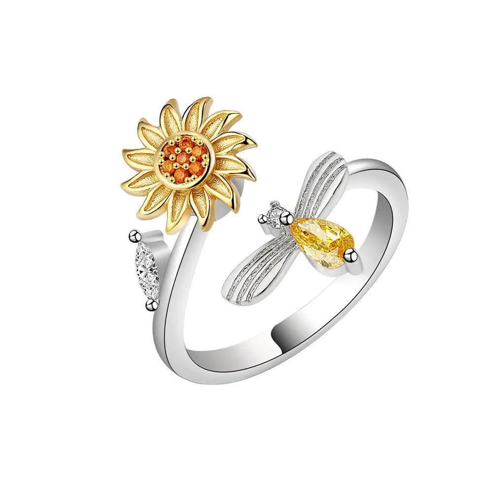 925 Sterling Silver Flower Adjustable Ring Inspired Gift for Her