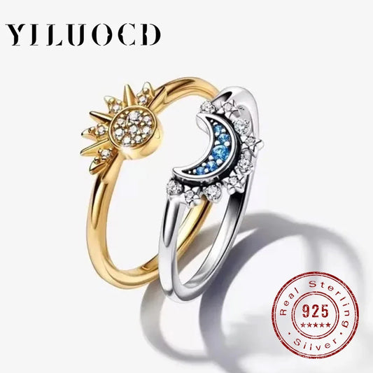 Sun and Moon Couple Ring Set for Women Celestial Jewelry