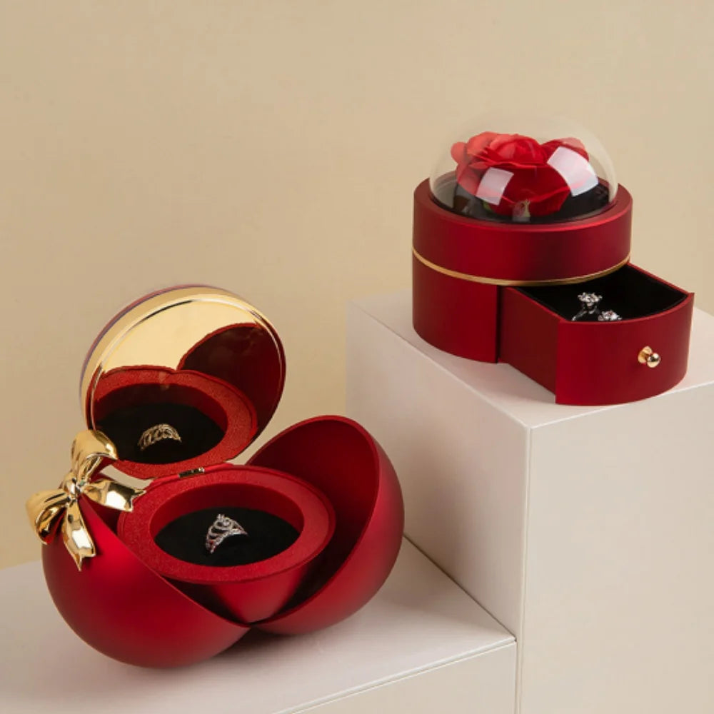 Red Magnet Apple-Shaped Jewelry Ring Box for Romantic Engagement