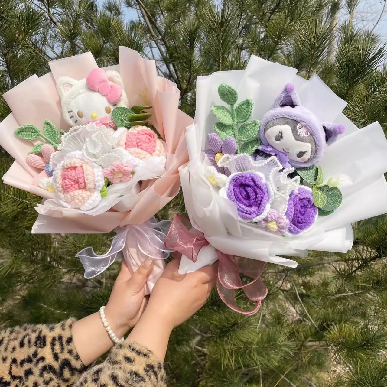 Hello Kitty Faux Rose Flower Bouquet Handmade Floral Gift