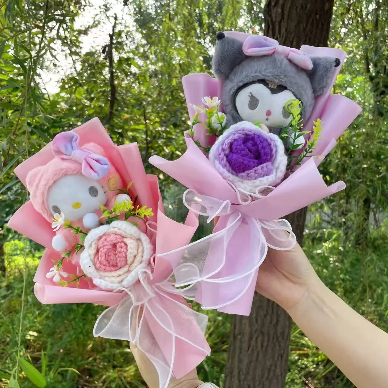 Hello Kitty Faux Rose Flower Bouquet Handmade Floral Gift