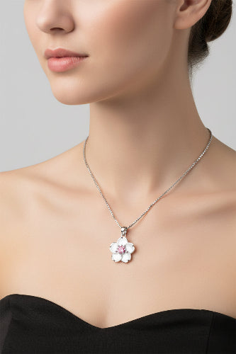 Pink Purple Peach Blossom 925 Sterling Silver Necklaces