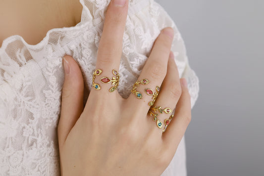 Aurora Vine Ring Set for Women 18K Gold Plated