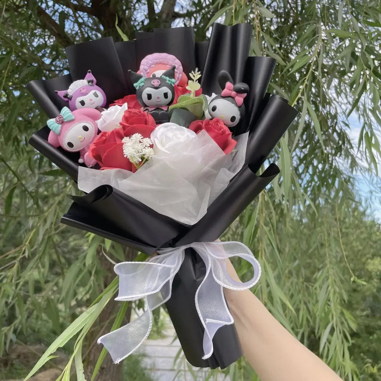 Hello Kitty Faux Rose Flower Bouquet Handmade Floral Gift