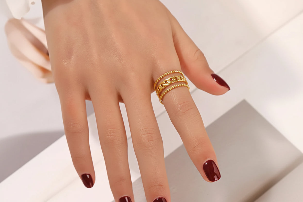 Minimal Three-Layer Gold Plated Ring
