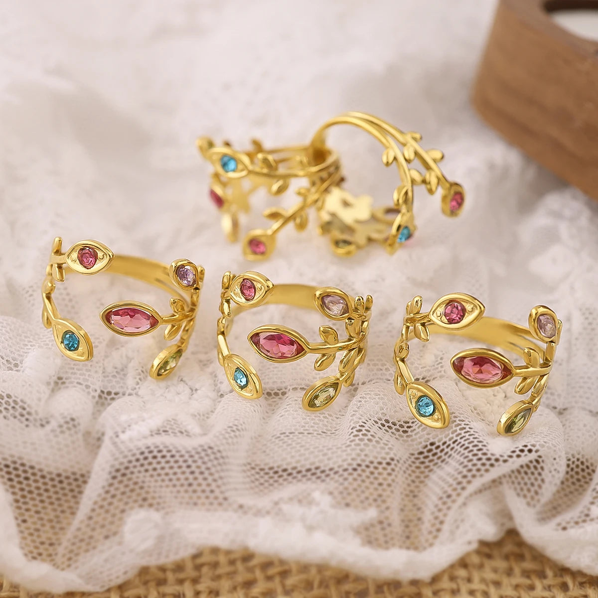 Aurora Vine Ring Set for Women 18K Gold Plated