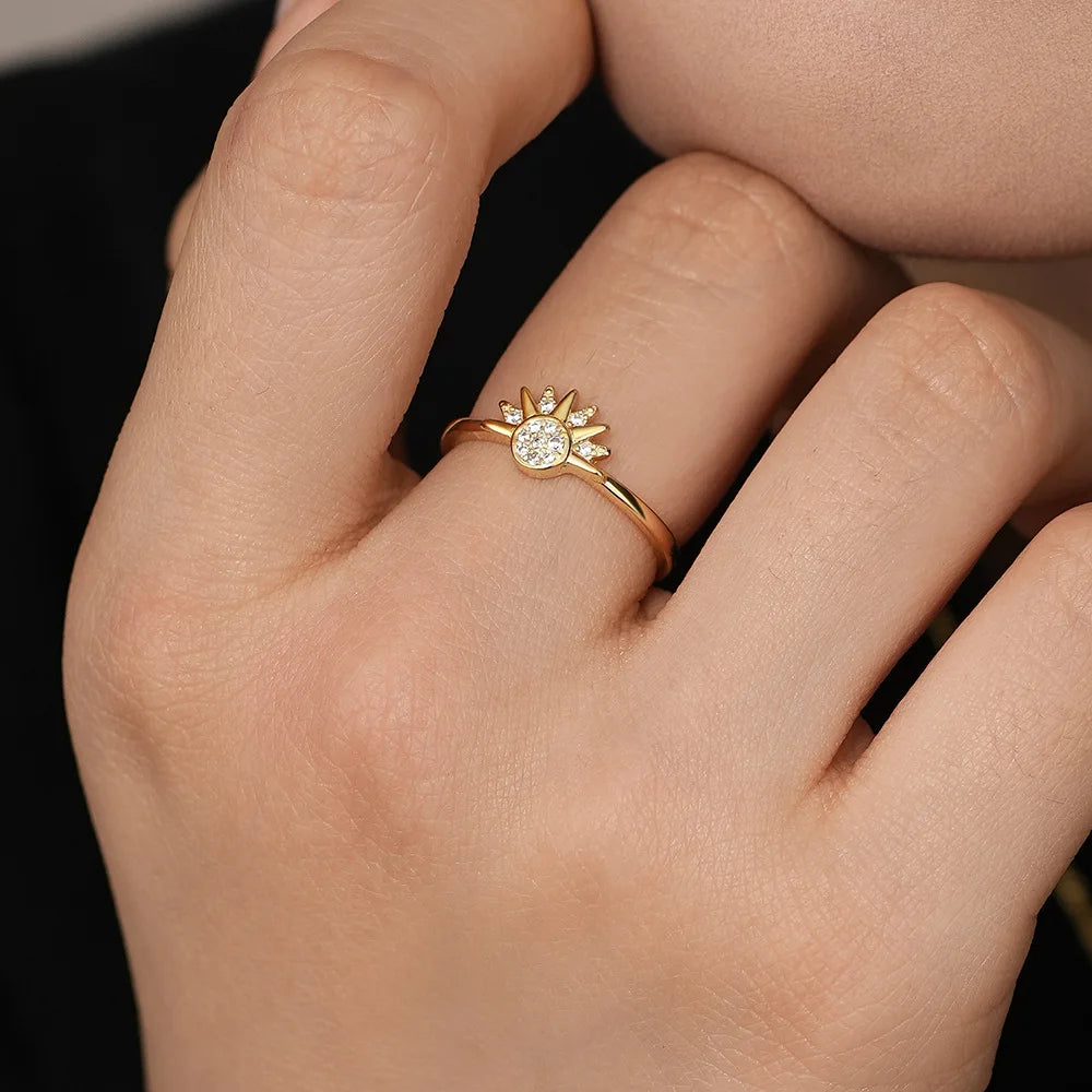 Sun and Moon Couple Ring Set for Women Celestial Jewelry