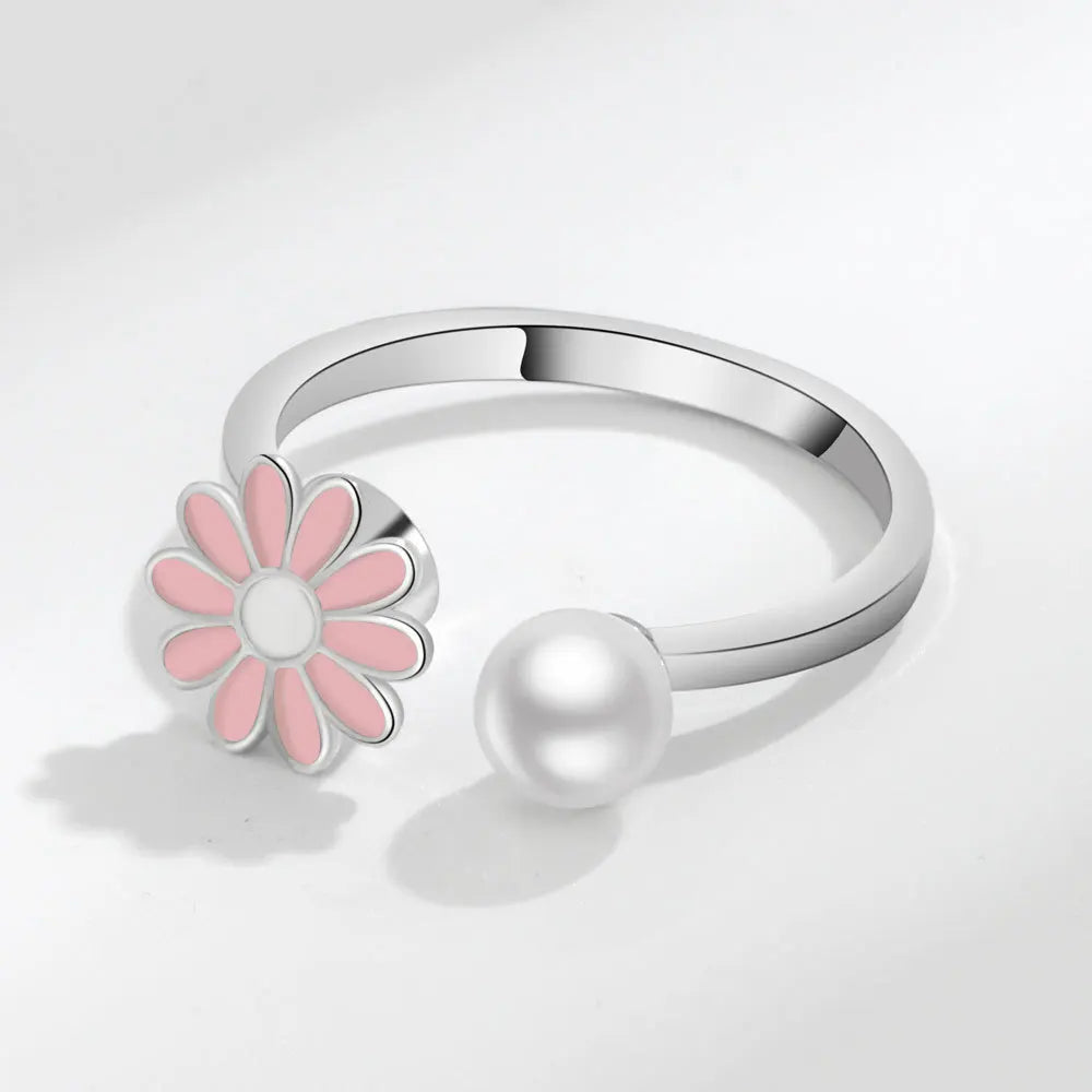 925 Sterling Silver Flower Adjustable Ring Inspired Gift for Her