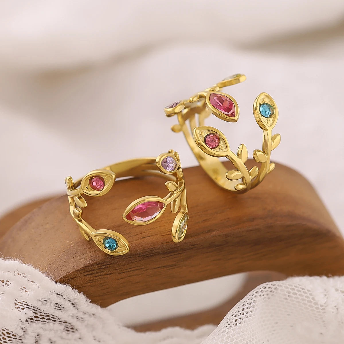 Aurora Vine Ring Set for Women 18K Gold Plated
