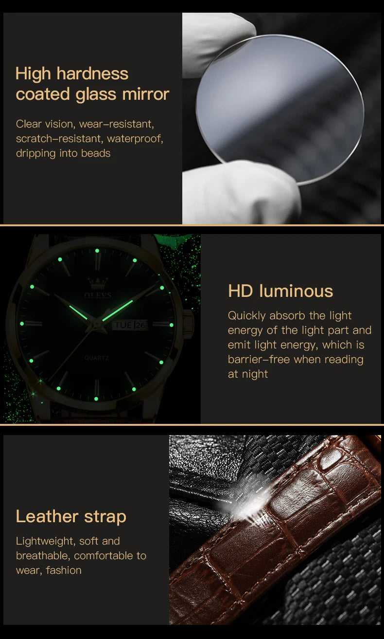 Classic Quartz Watch for Men Waterproof Leather Strap