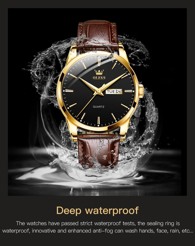 Classic Quartz Watch for Men Waterproof Leather Strap