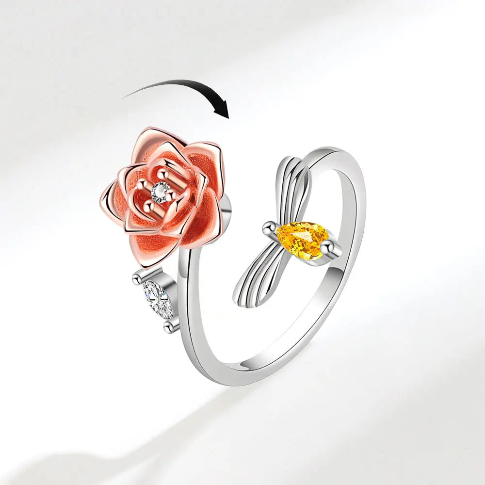 925 Sterling Silver Flower Adjustable Ring Inspired Gift for Her
