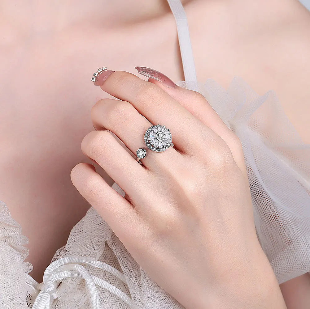 925 Sterling Silver Flower Adjustable Ring Inspired Gift for Her