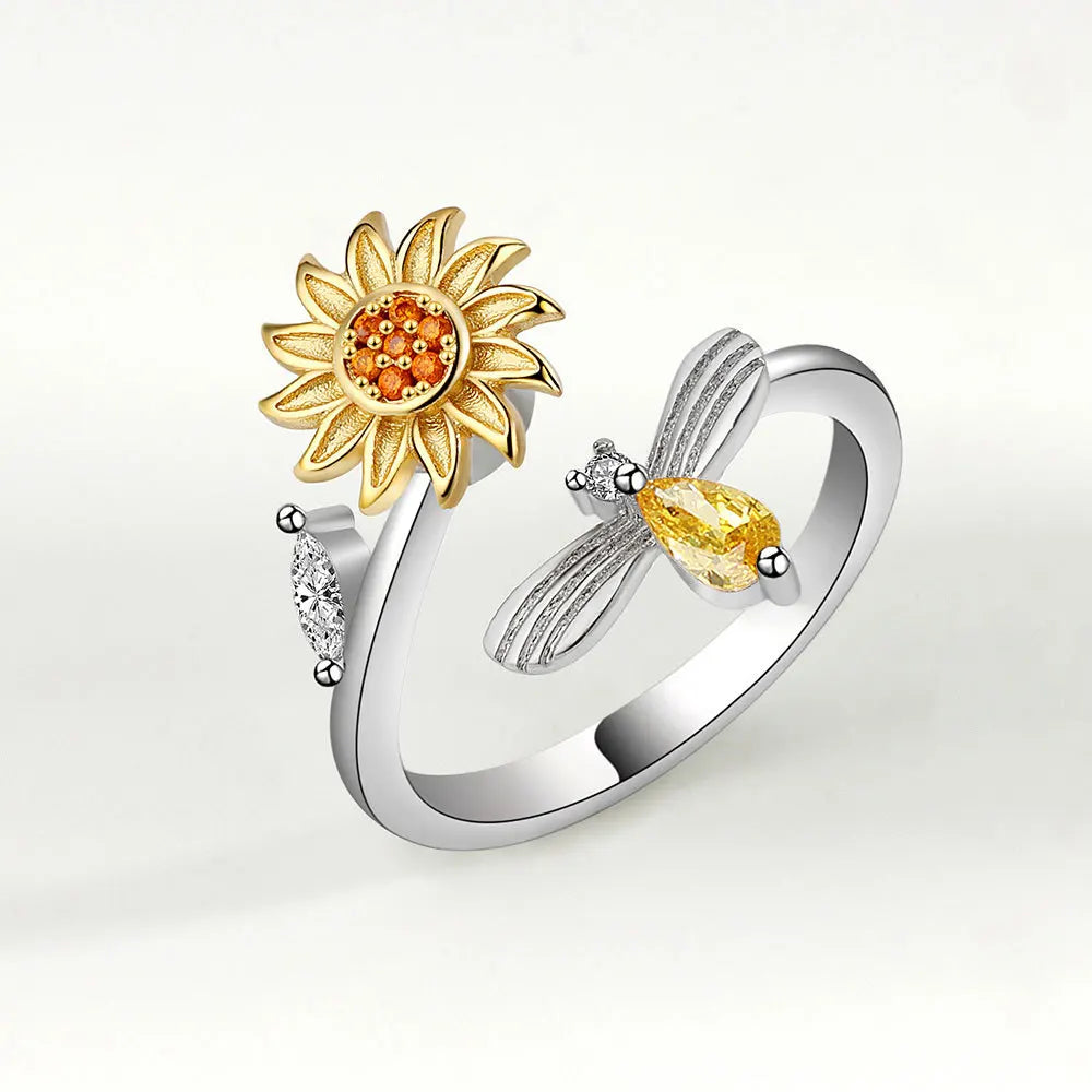 925 Sterling Silver Flower Adjustable Ring Inspired Gift for Her