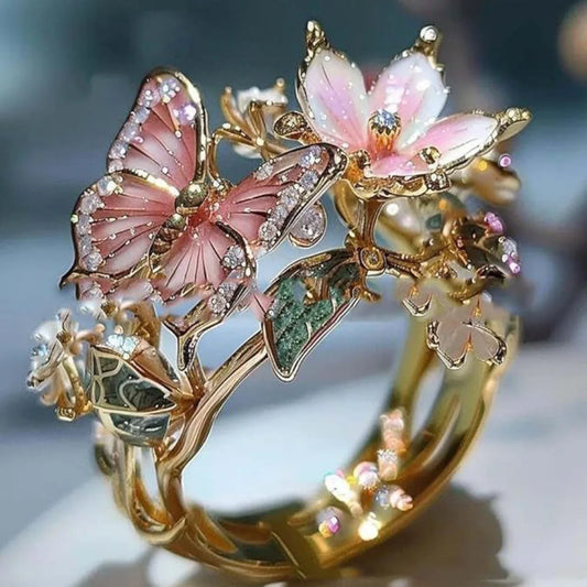Romantic Butterfly Blossom Ring Fairy core Jewelry