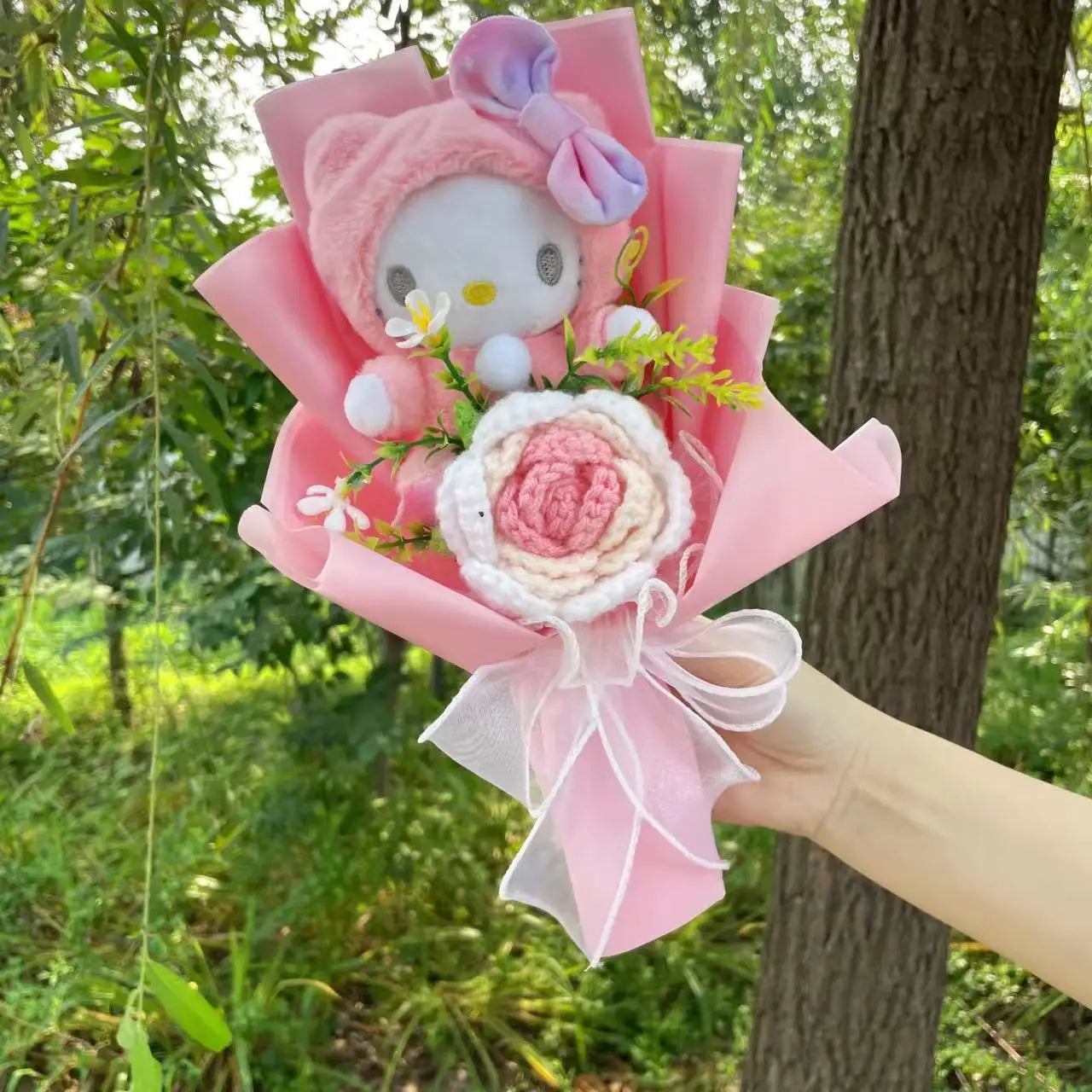 Hello Kitty Faux Rose Flower Bouquet Handmade Floral Gift