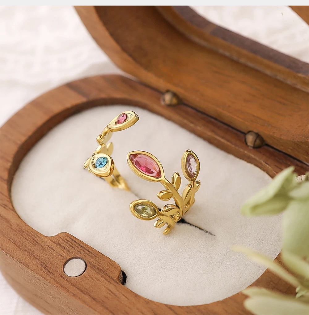 Aurora Vine Ring Set for Women 18K Gold Plated