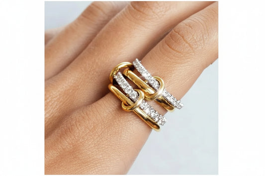 A Niche Two-Color Four-Ring Copper Jewelry Ring, Hypoallergenic, Ins Style, Stacking Artifact, Suitable For Young Women
