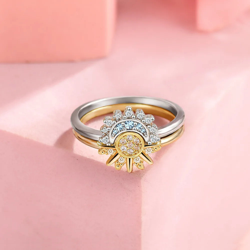 Sun and Moon Couple Ring Set for Women Celestial Jewelry