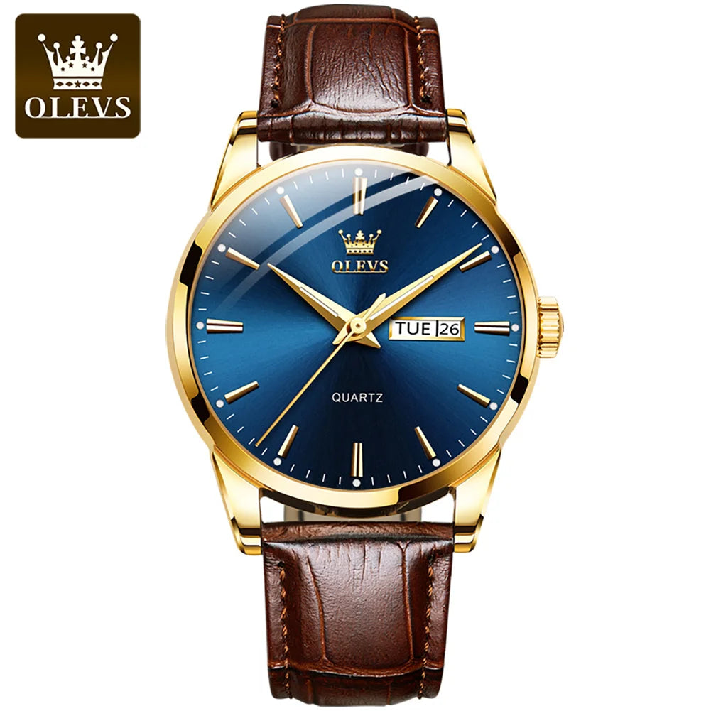 Classic Quartz Watch for Men Waterproof Leather Strap