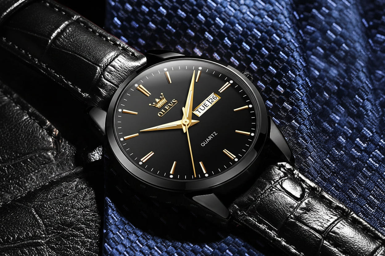 Classic Quartz Watch for Men Waterproof Leather Strap