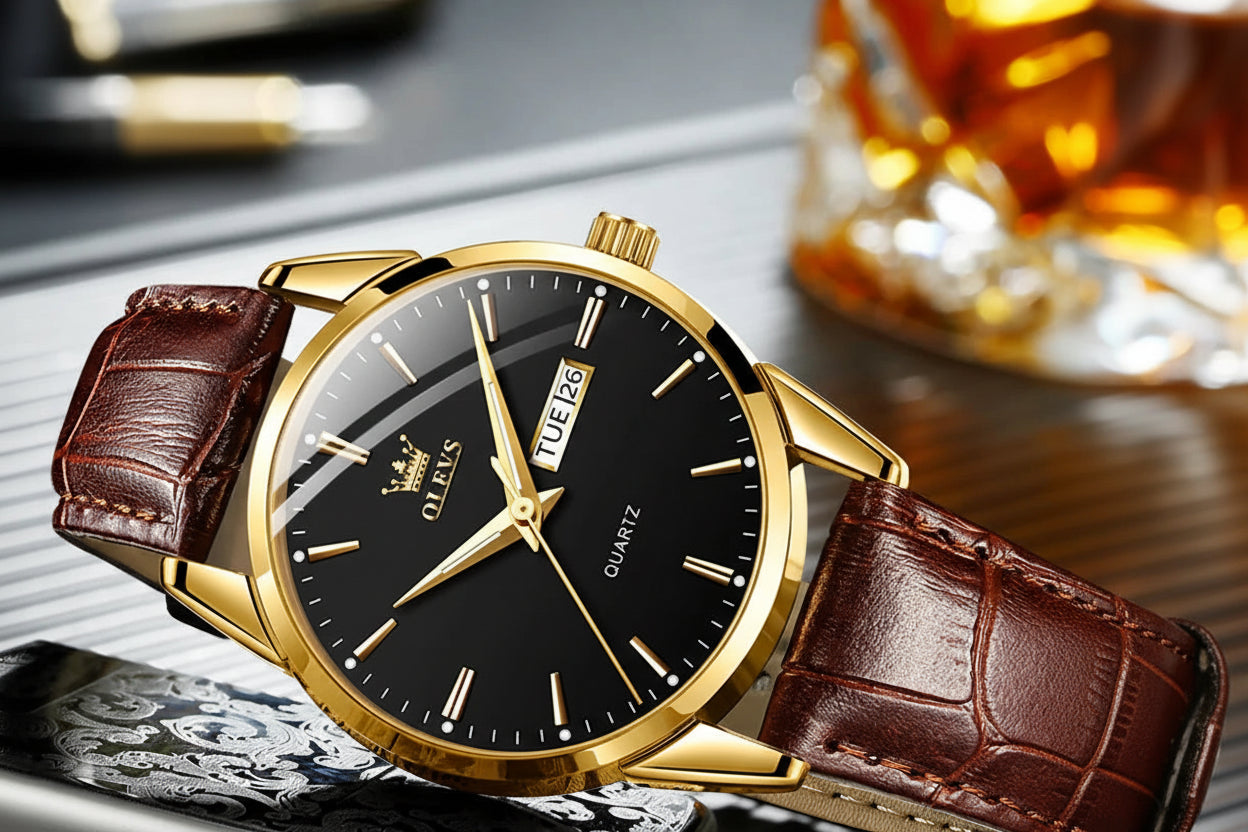 Classic Quartz Watch for Men Waterproof Leather Strap