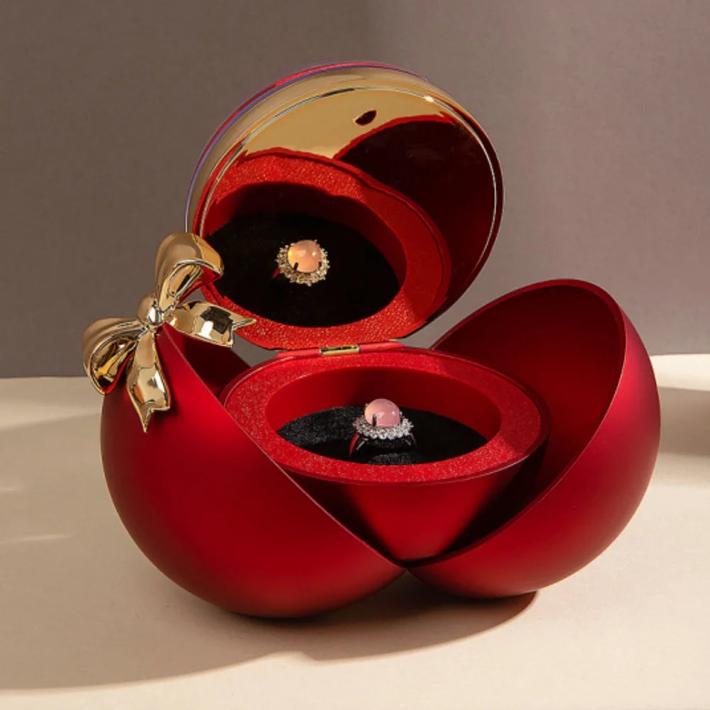 Red Magnet Apple-Shaped Jewelry Ring Box for Romantic Engagement