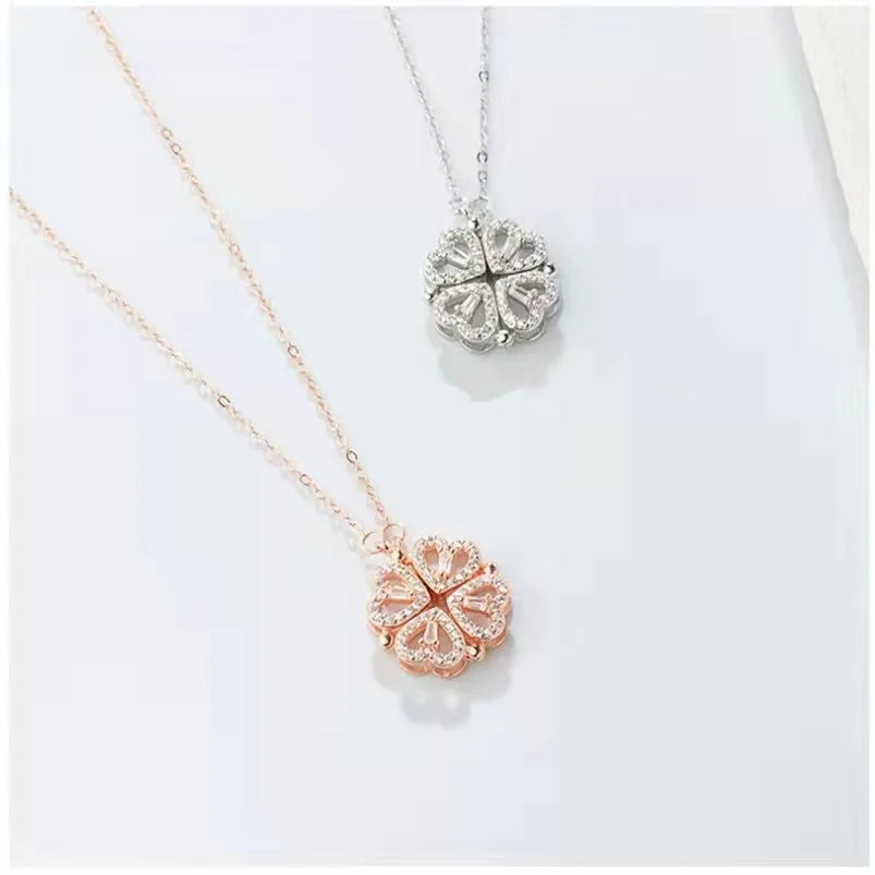 Foldable Heart Pendant Necklace with 2-in-1 Style
