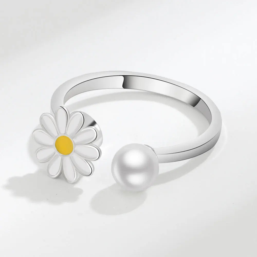 925 Sterling Silver Flower Adjustable Ring Inspired Gift for Her