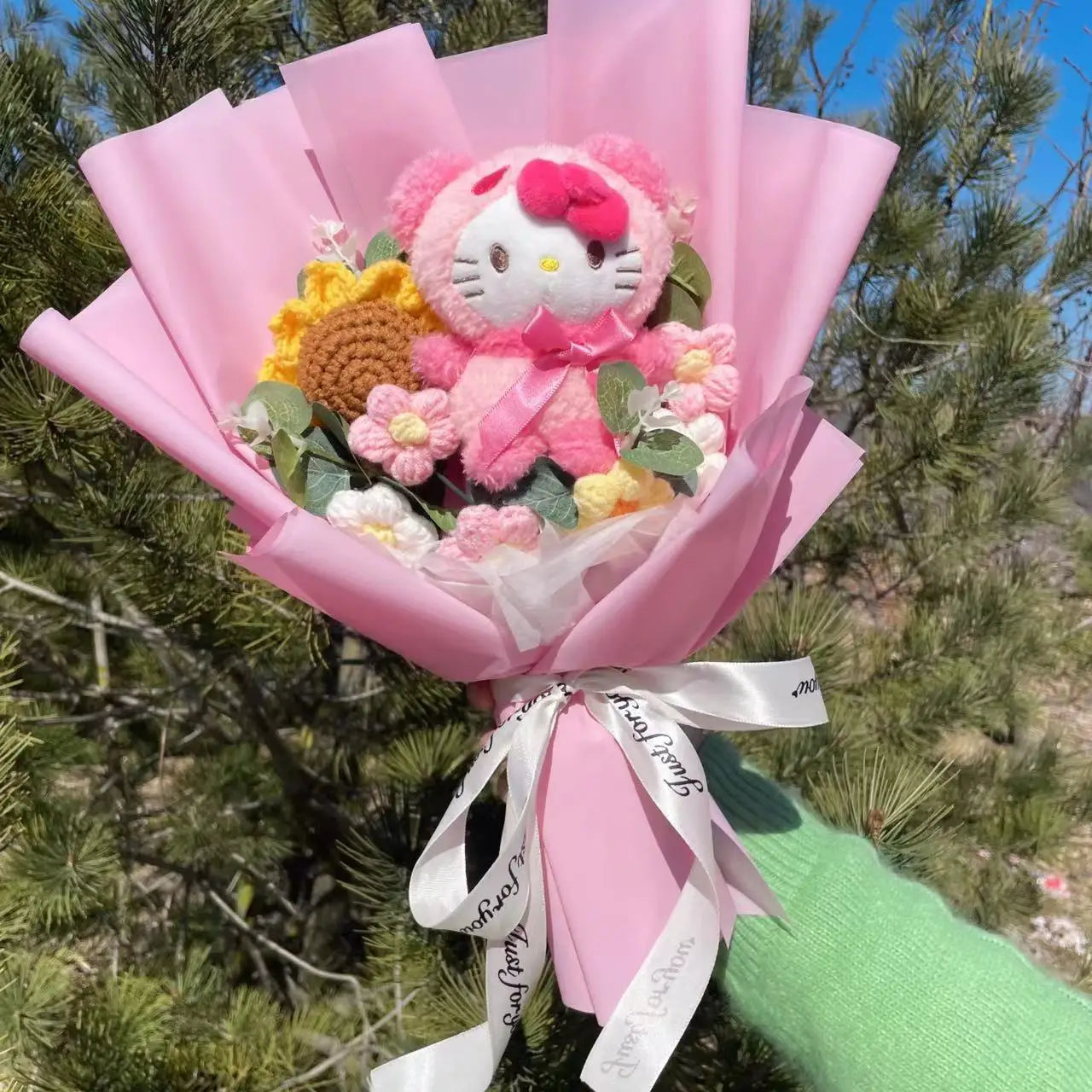 Hello Kitty Faux Rose Flower Bouquet Handmade Floral Gift