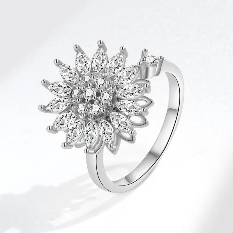 925 Sterling Silver Flower Adjustable Ring Inspired Gift for Her
