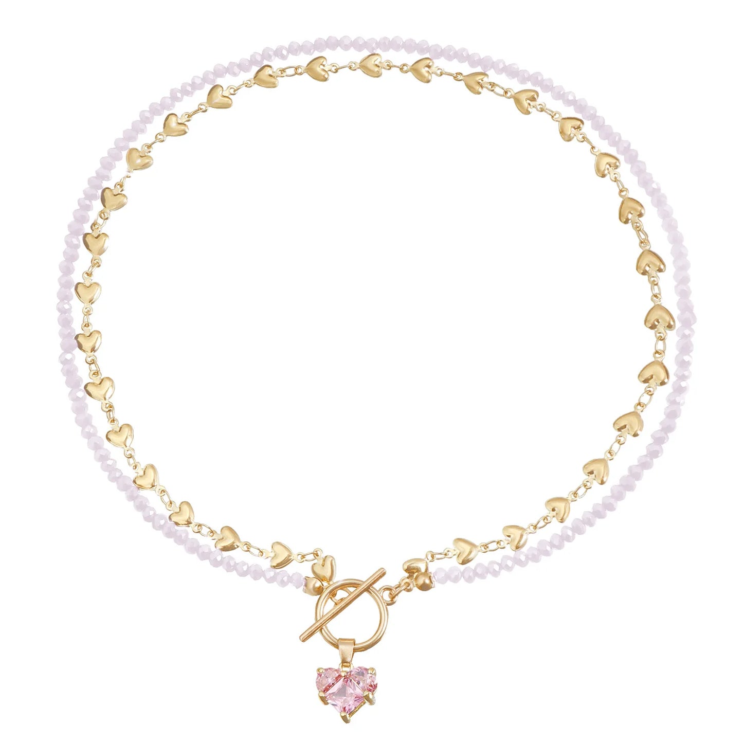 Black Beaded Choker Necklace Gold Heart Clasp Fashion Jewelry for Women