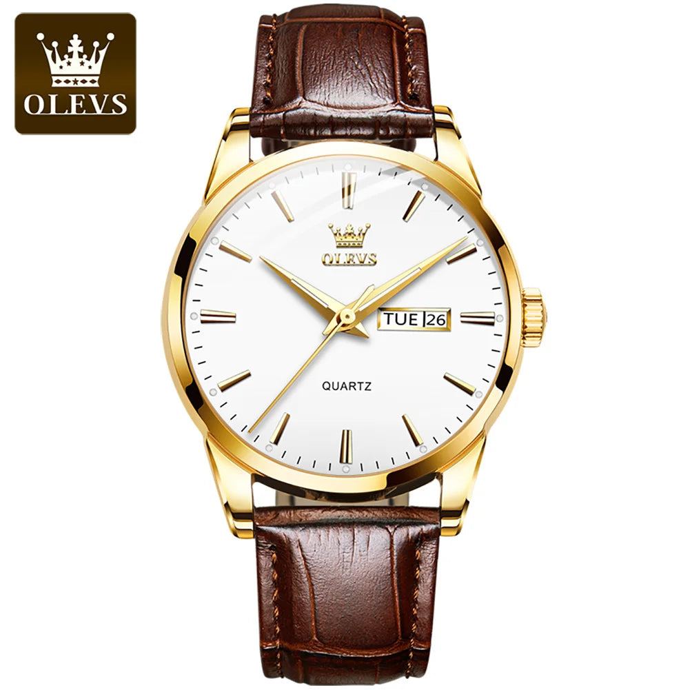 Classic Quartz Watch for Men Waterproof Leather Strap