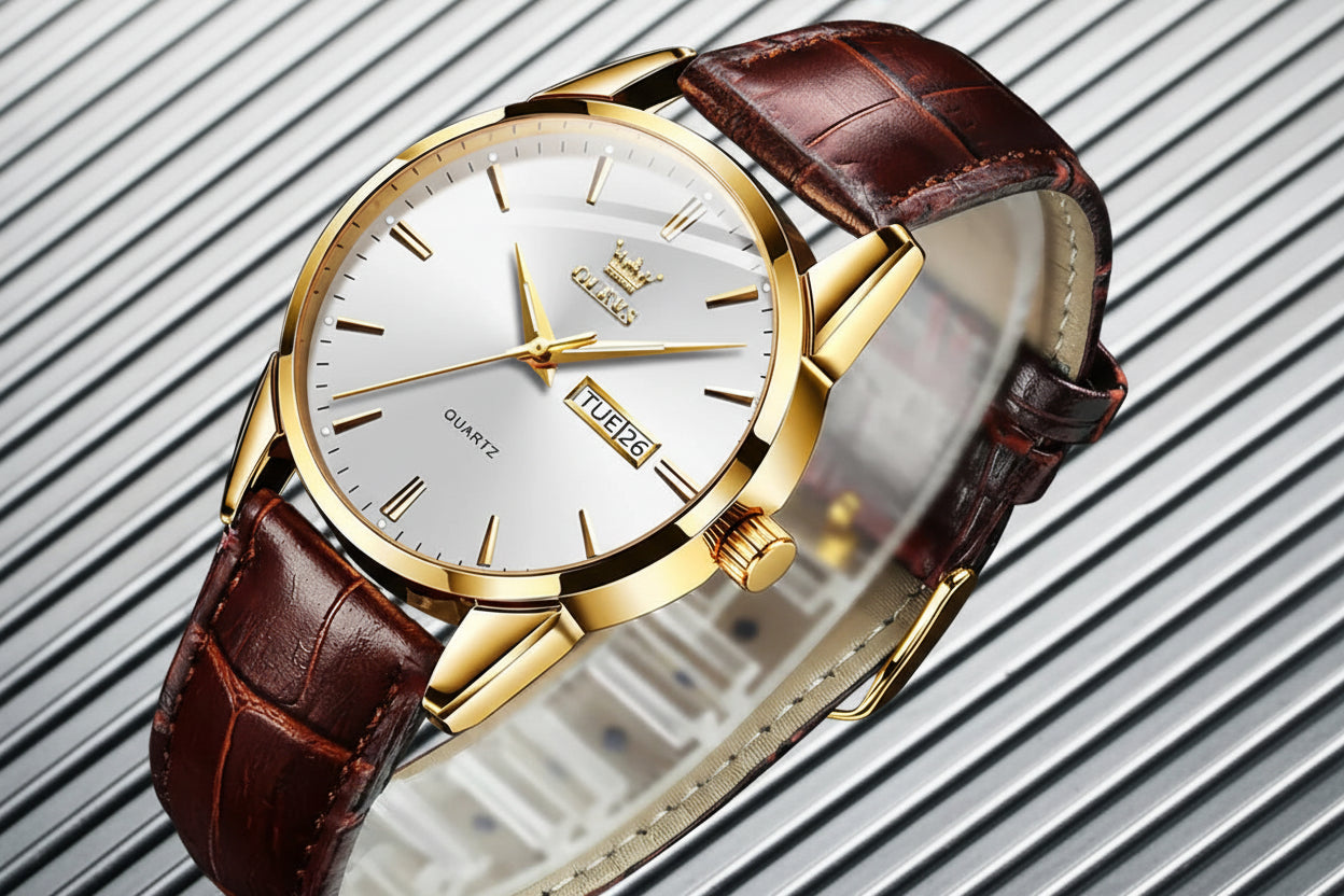 Classic Quartz Watch for Men Waterproof Leather Strap