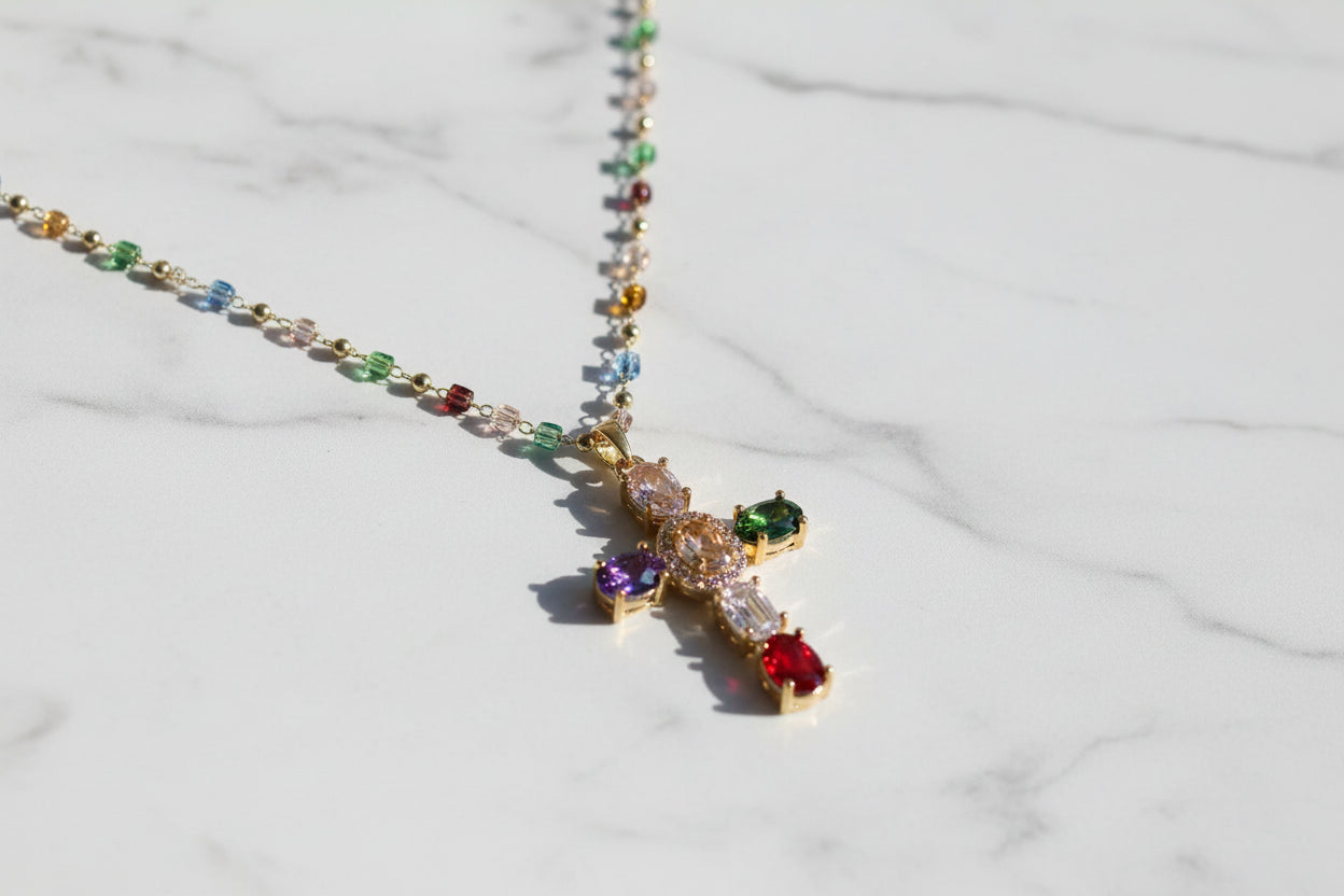 Celestial Jewel Cross Pendant Necklace