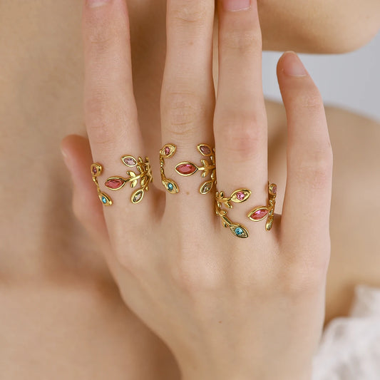 Aurora Vine Ring Set for Women 18K Gold Plated