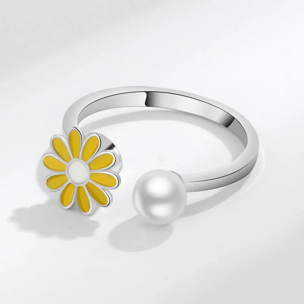 925 Sterling Silver Flower Adjustable Ring Inspired Gift for Her